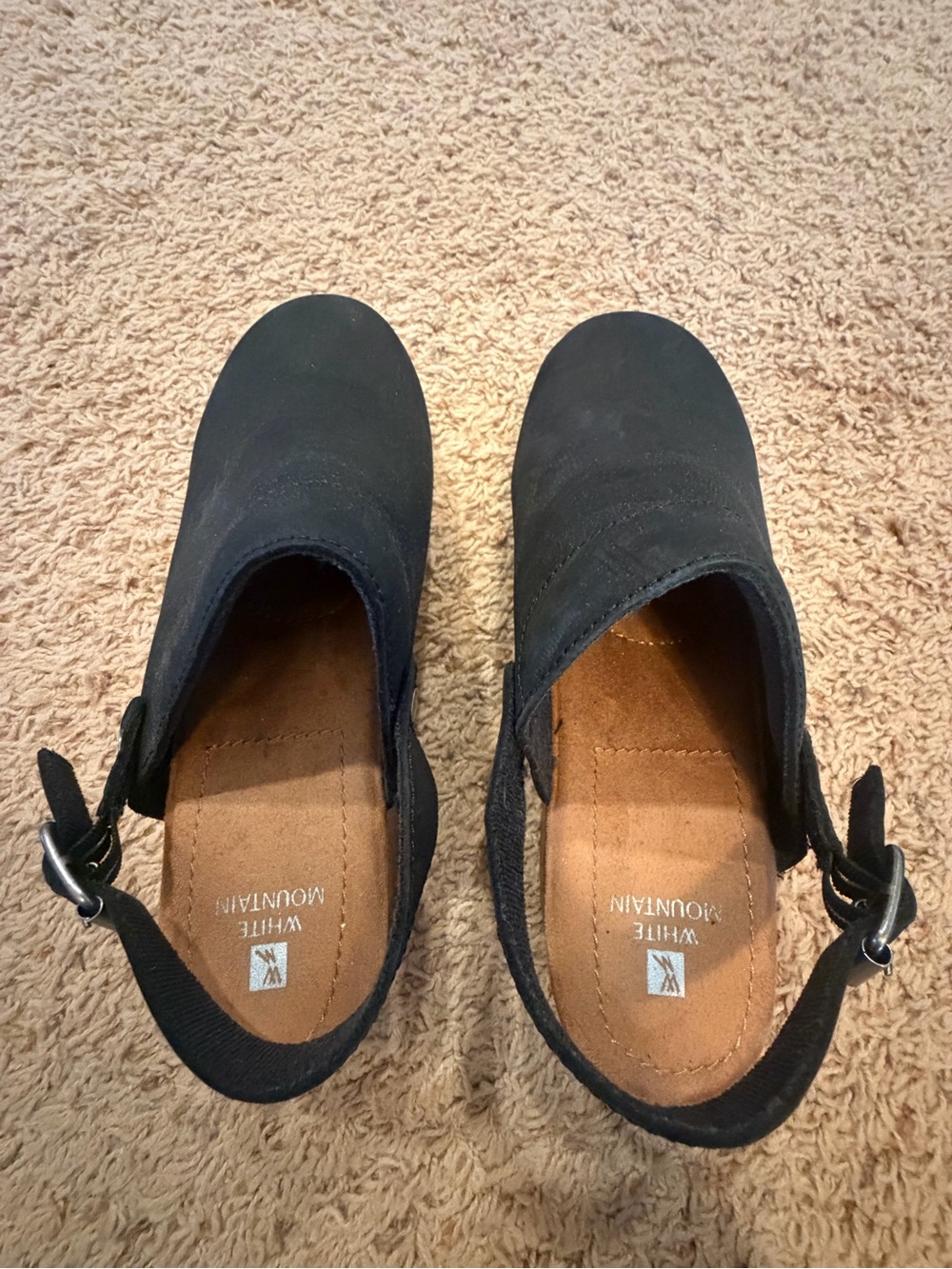 White Mountain Black Clog Mules with Wood-Effect Platform - Picture 2 of 4